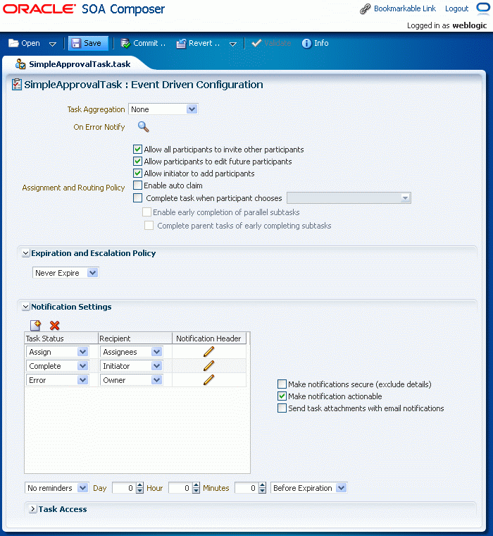 saving task config