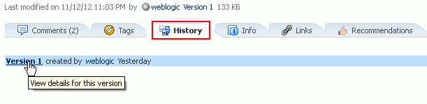 Version History screen