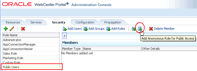 WebCenter Portal Administration Console - Add Public Access