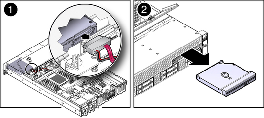 image:Figure showing a DVD drive being removed from the chassis.