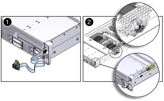 image:Figure showing the installation of the right LED/USB indicator module.