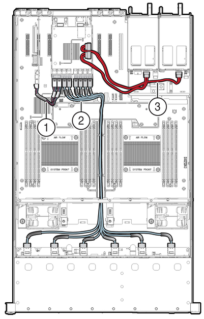 image:Figure showing SAS/SATA drive cables being removed from the server.