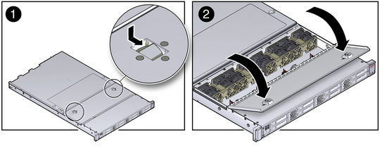 image:Figure showing how to open the server fan door.