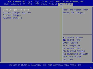 BIOS Save & Exit Menu Selections