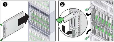 image:An illustration showing how to install a Server Module blade assembly.