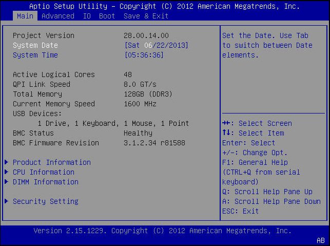image:A screen capture showing the BIOS Setup Utility Main menu screen.