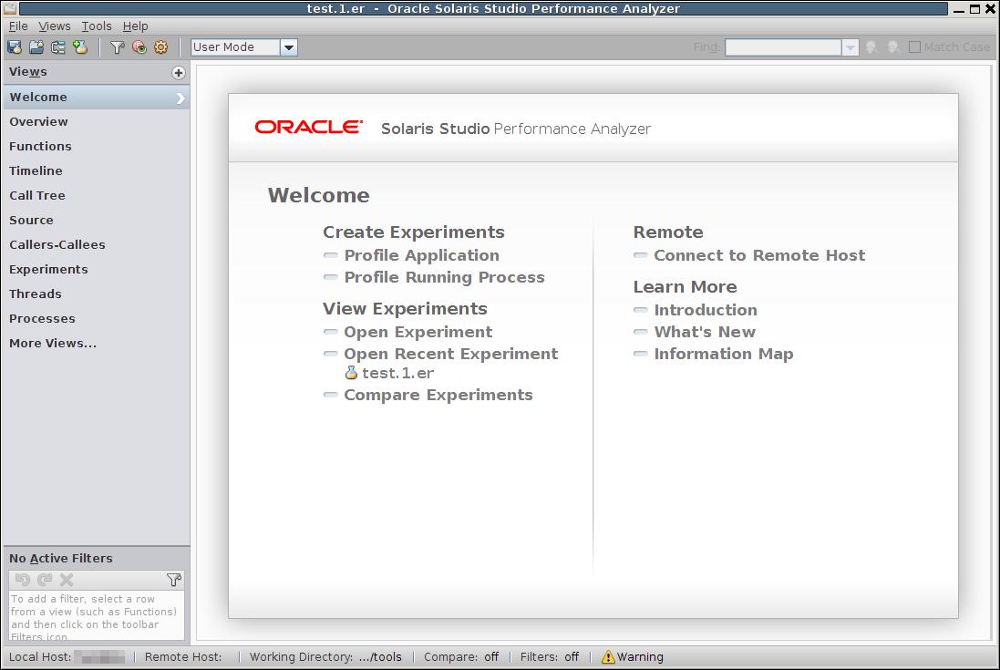 image:Screenshot of Welcome Screen for Performance Analyzer