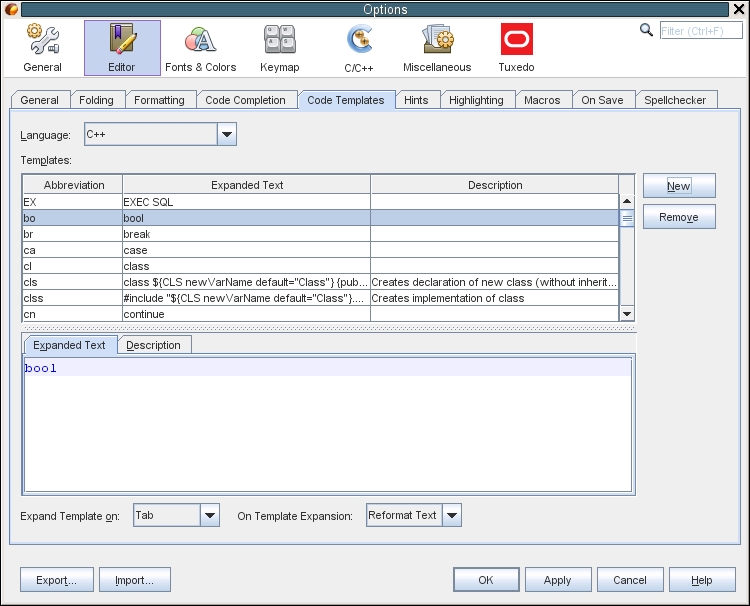 Using Code Templates Oracle Solaris Studio 12 4 Ide Quick Start Tutorial