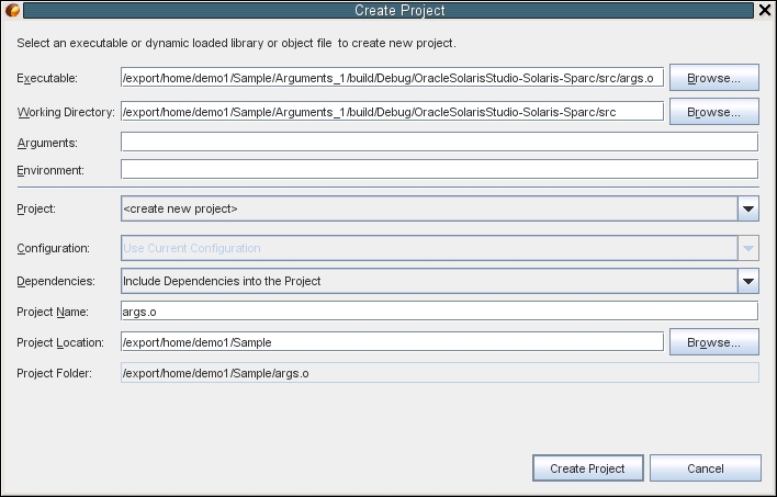image:Create Project wizard from existing Binary File in Files                                 tab.
