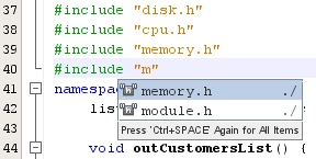 image:code in Editor window showing code completion box                                 recommendations on line 40