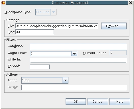 image:Customize breakpoint dialog box