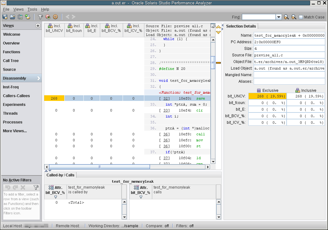 image:Disassembly view of Uncover report for Performance Analyzer