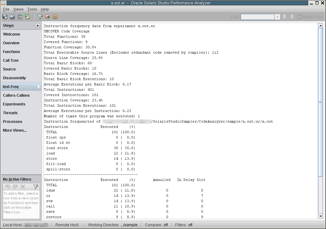 image:Inst-Freq view of Uncover report for Performance Analyzer