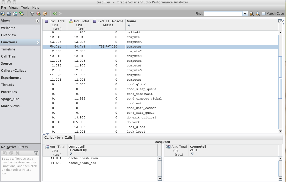 image:Function view of computeB showing metrics for L1 D-cache                             Misses