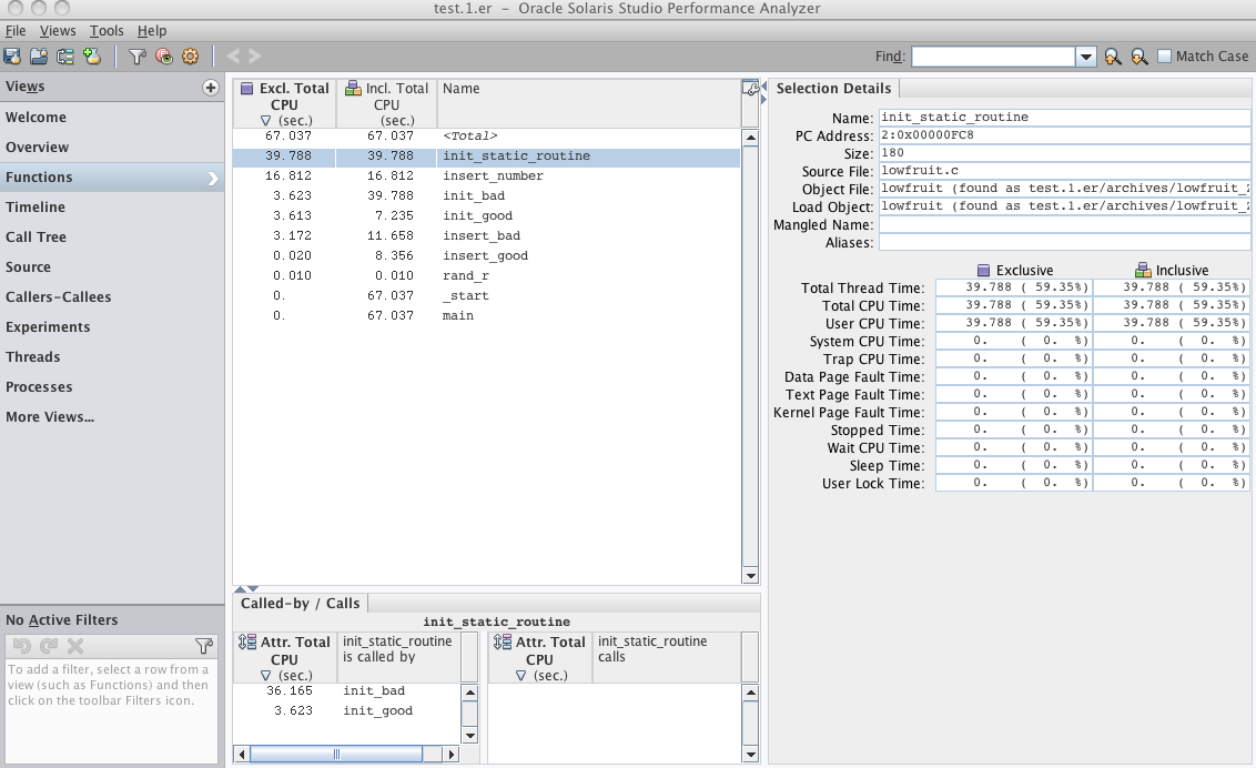 image:Functions view shows the list of functions in the application and performance metrics        for each function