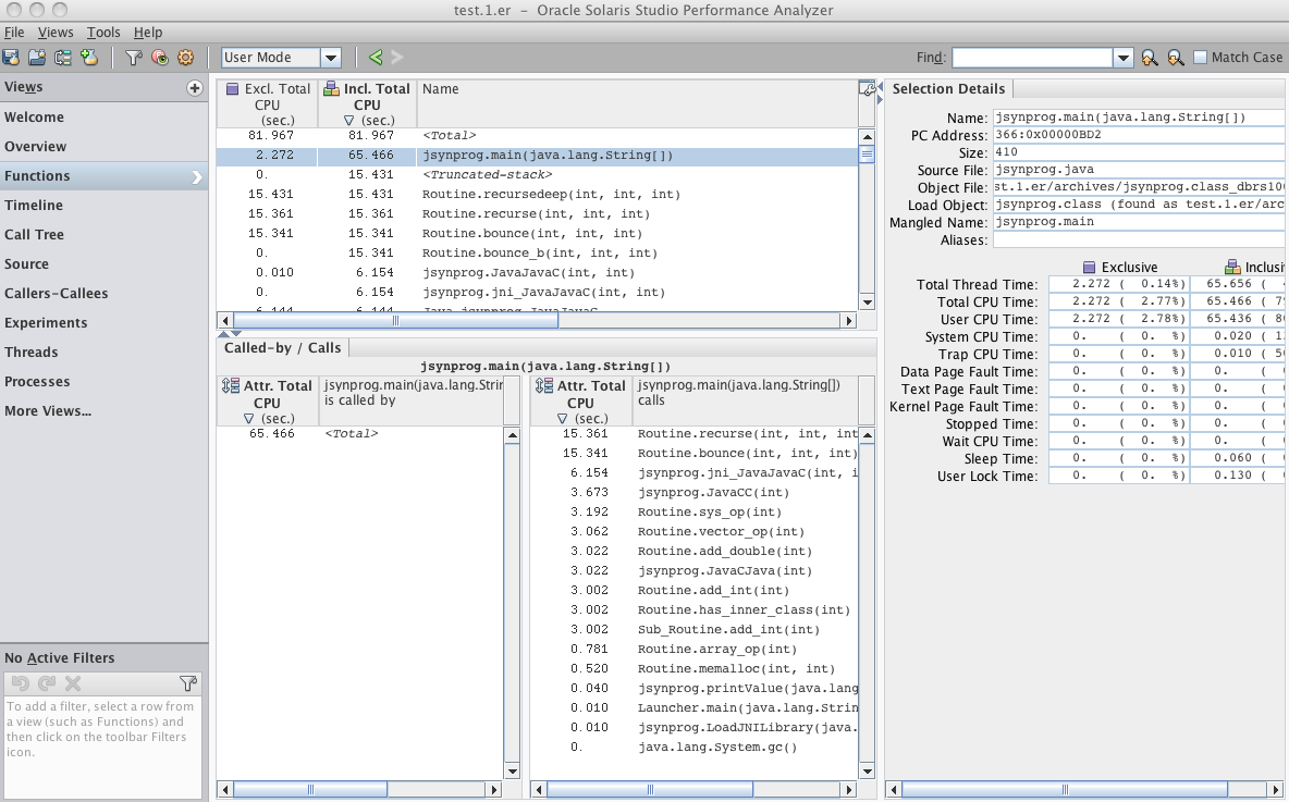 image:Functions view of Performance Analyzer with Called-by/Calls panel