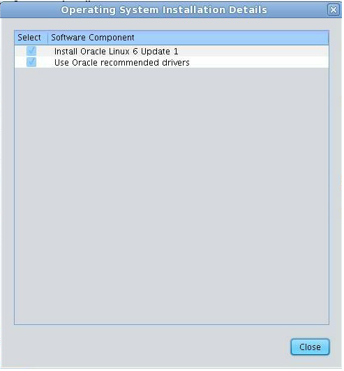 image:Captura de pantalla que muestra la pantalla de opciones Operating System Installation Details (Detalles de instalación del sistema operativo) de Oracle System Assistant.