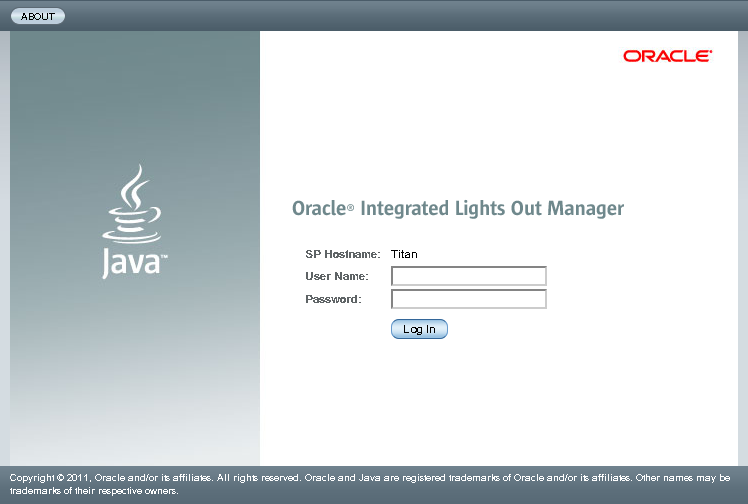image:Illustration montrant la page de connexion au SP d'Oracle ILOM.