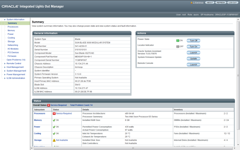 image:Capture de l'écran Oracle System Assistant Advanced Tasks.