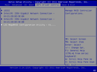 image:Cette figure illustre l'écran BIOS LSI MegaRAID Configuration Utility.