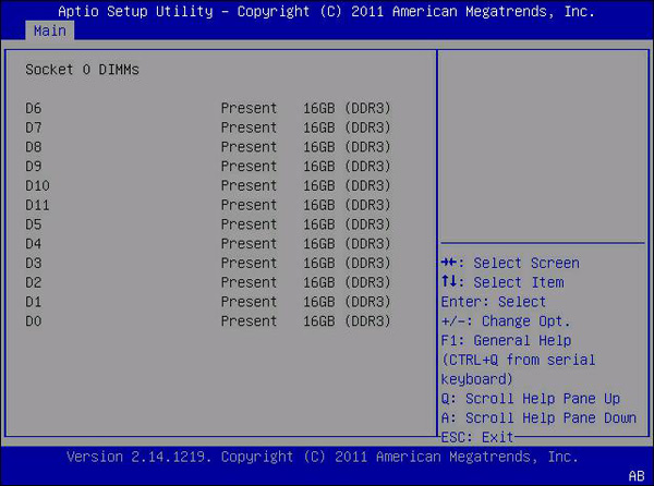 image:Cette figure montre l'écran des informations sur le module DIMM du menu Main.