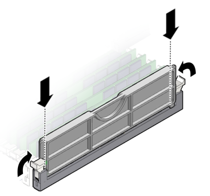 image:DIMM メモリーモジュールのフィラーパネルの挿入を示す図。