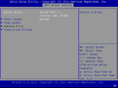 image:この図は、BIOS の LSI MegaRAID Configuration Utility の「Virtual Drive Management」画面を示します。