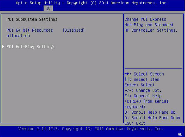 image:この図は、「PCI Subsystem Settings」画面を示します。