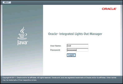 image:Oracle ILOM 로그인 화면을 보여 주는 화면 캡처입니다.