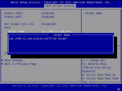 image:이 그림은 UEFI Driver Control 메뉴 iSCSI Target Name 대화 상자 화면을 나타냅니다.