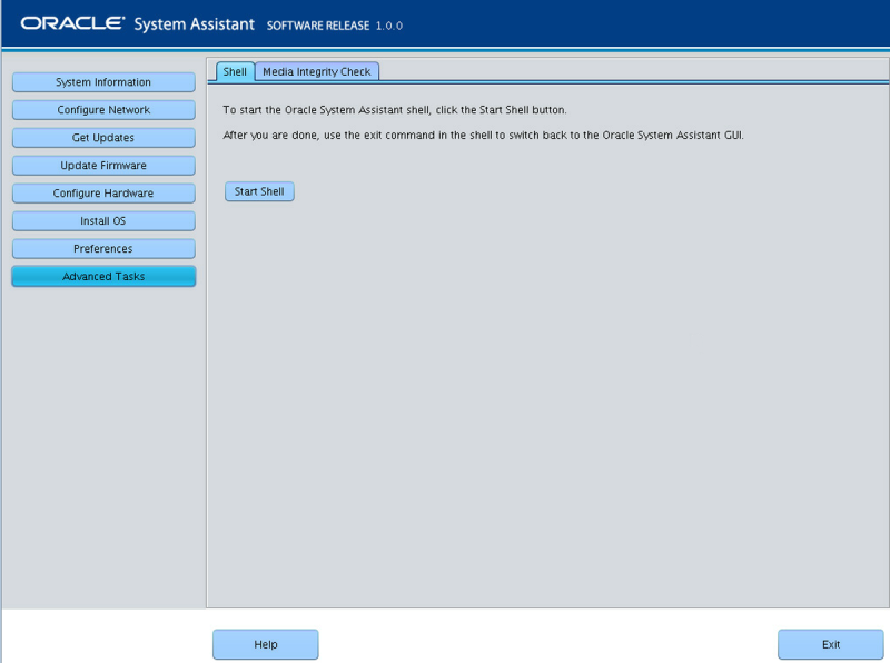 image:이 그림은 Oracle System Assistant의 Shell 화면을 나타냅니다.