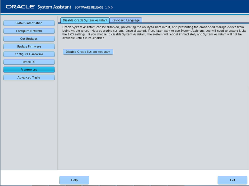 image:이 그림은 Oracle System Assistant의 Disable Oracle System Assistant 화면을 나타냅니다.