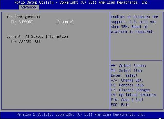 image:图中显示了 "TPM Configuration" 屏幕。