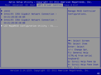 image:此图显示了 BIOS LSI MegaRAID 配置实用程序屏幕。