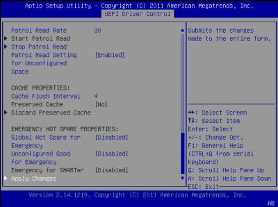 image:此图显示了 BIOS LSI MegaRAID 配置实用程序的 "Controller Management" 屏幕。