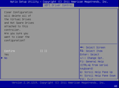 image:此图显示了 BIOS LSI MegaRAID 配置实用程序的 "Controller Management" 屏幕。