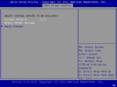 image:此图显示了 BIOS LSI MegaRAID 配置实用程序的 "Controller Management" 屏幕。