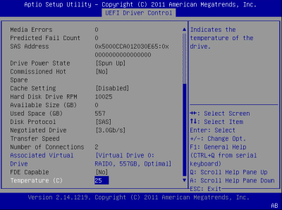 image:此图显示了 BIOS LSI MegaRAID 配置实用程序的 "Virtual Drive Management" 屏幕。