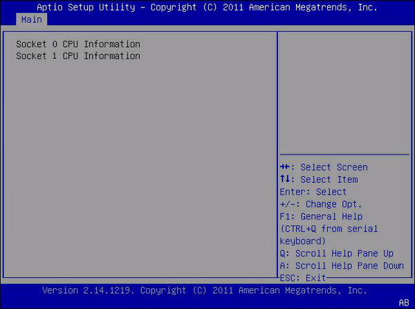 image:此图显示了 "Main" 菜单的 "CPU Information" 屏幕。