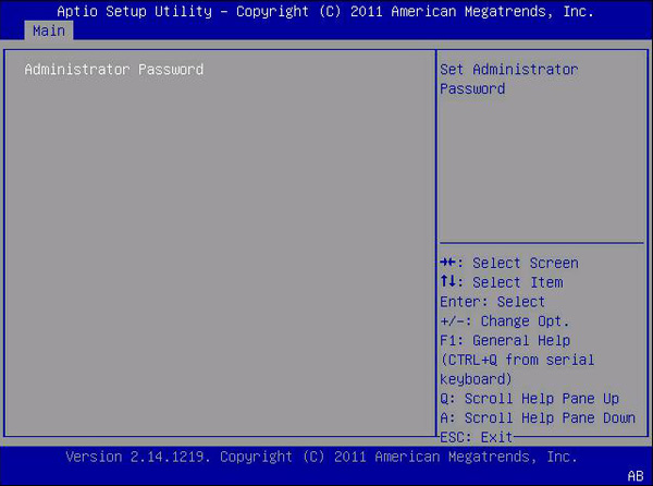 image:此图显示了 "Main" 菜单的 "Security Setting" 屏幕。