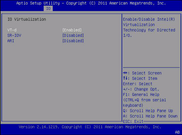 image:此图显示了 "IO Virtualization" 屏幕。
