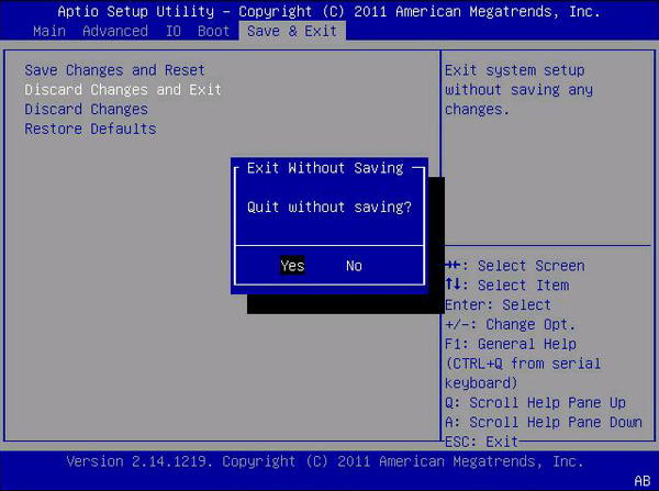 image:此图显示了 "Discard Changes and Exit" 屏幕。