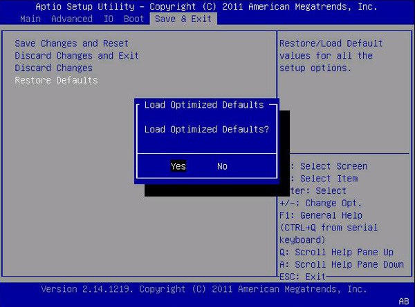 image:此图显示了 "Restore Defaults" 屏幕。