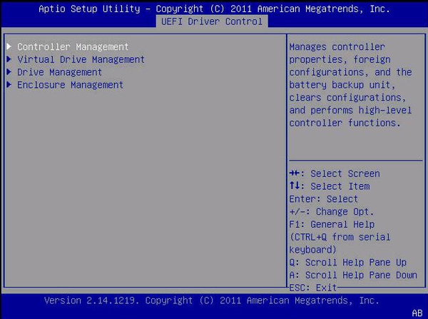 image:此图显示了 "LSI MegaRAID Configuration Utility" 屏幕。