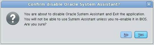 image:此图显示了 Oracle System Assistant 中的 "Disable Oracle System Assistant" 屏幕。
