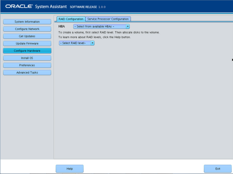 image:此图显示了 Oracle System Assistant 中的 "RAID Configuration" 屏幕。