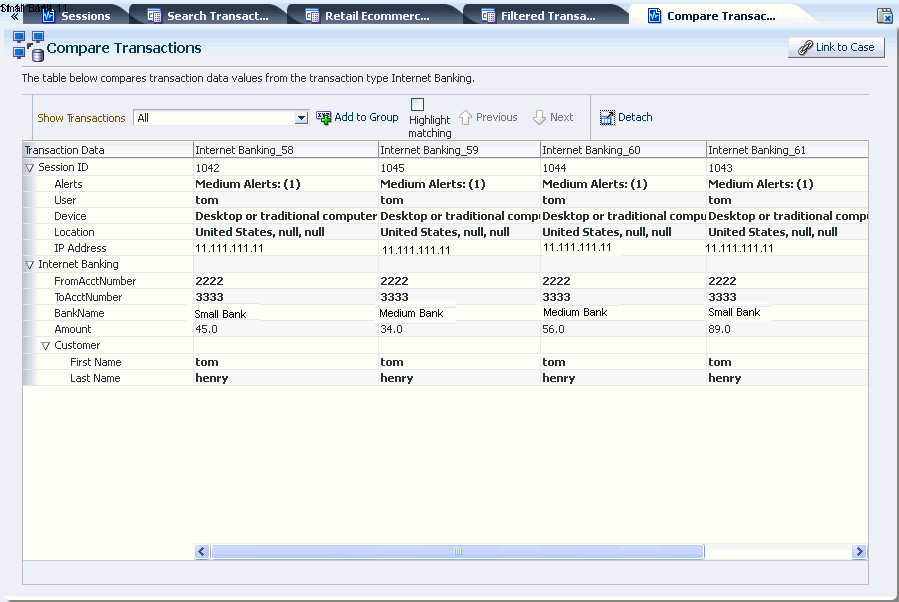 トランザクションの比較を示しています。