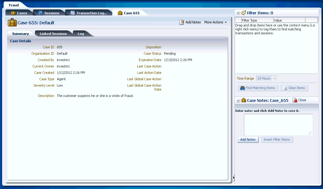 ケース詳細が示されています。