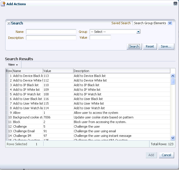 アクションのリストが示されています。