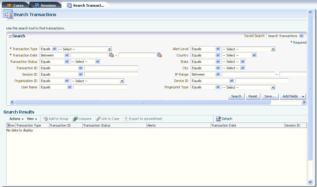 トランザクション検索ページを示しています。